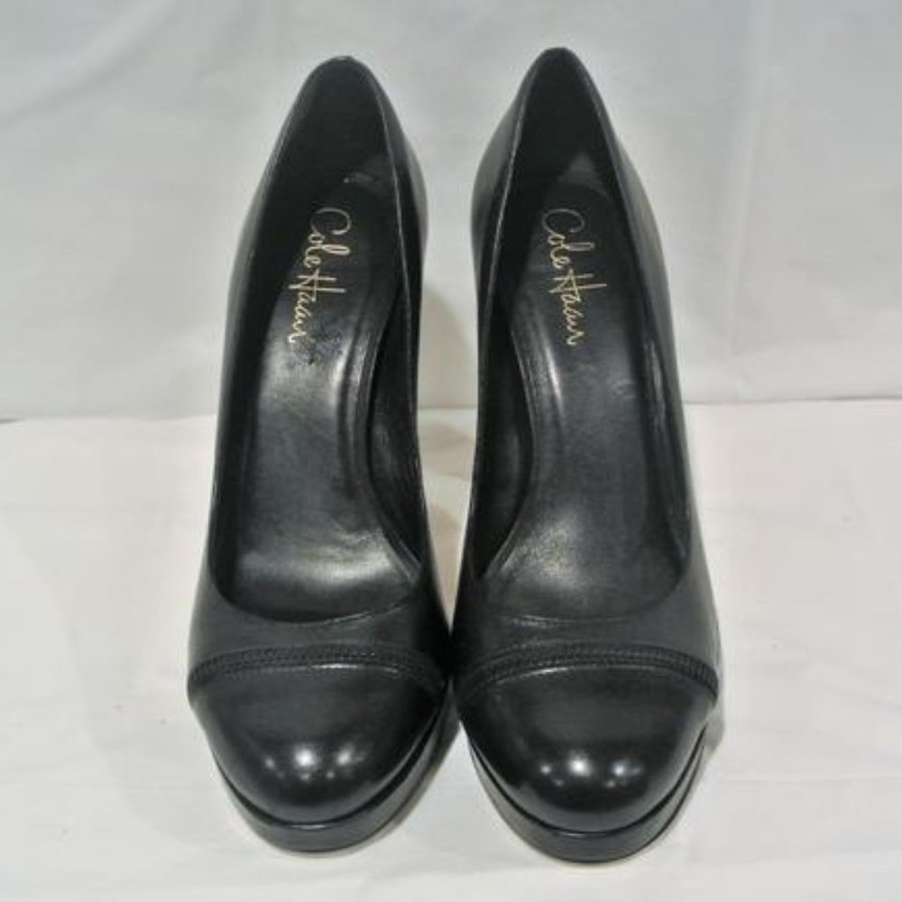 Cole Haan Black Leather Zipper Accents Heels Pumps